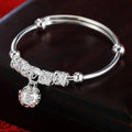 925 Sterling Silver Hollow Bell Ball Adjustable Bangle Bracelet