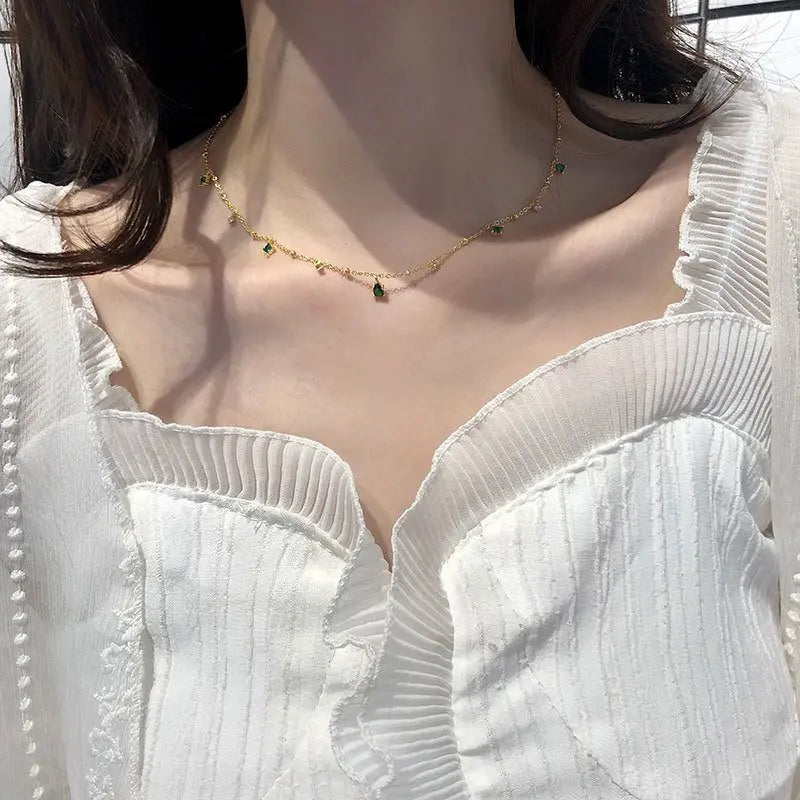 925 Silver Green Zircon Drop Necklace Charm for Women