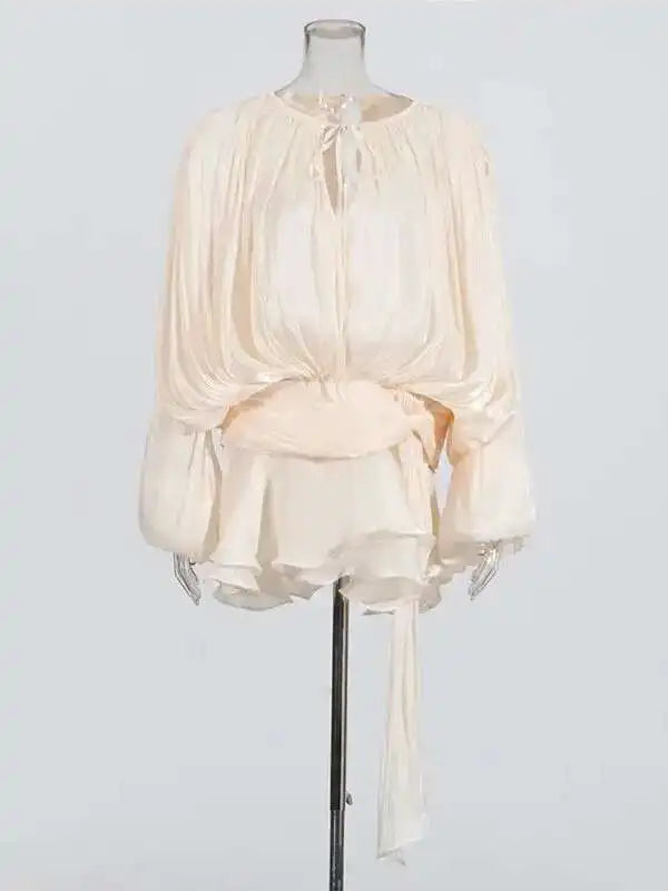 V-Neck Tie Mini Dress – Flowy Draped Sleeves & Woven Polyester
