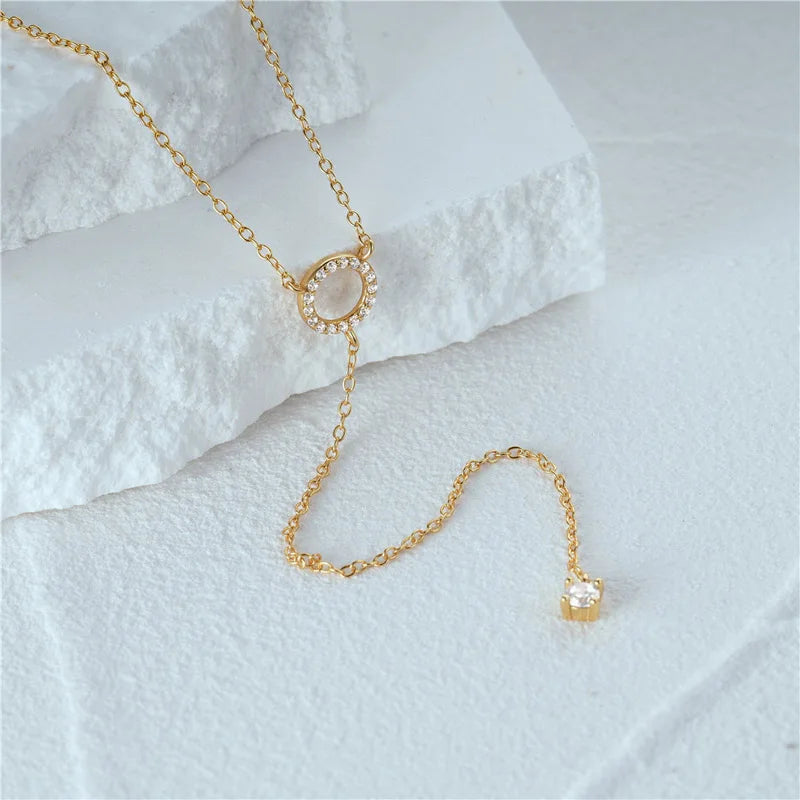925 Silver Double Circle Zircon Choker Necklace