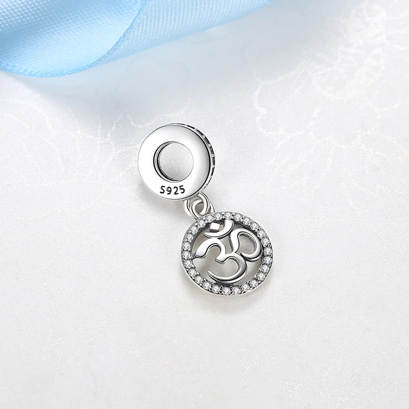 925 Silver Om Charm Pendant CZ Bead Fit Pan DIY Jewelry