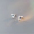 925 Silver Blue Zircon Sun Stud Earrings Women Elegant Jewelry