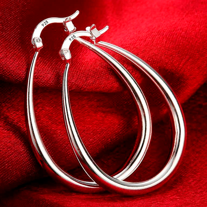 925 Silver 41MM Smooth Hoop Earrings Women