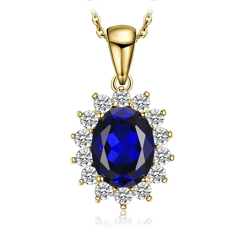 Princess Diana Inspired Blue Sapphire Ruby Emerald 925 Silver Pendant