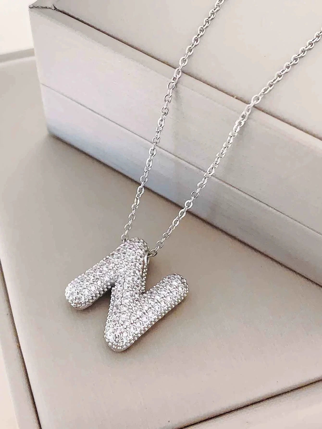 Bubble Initial Necklace – Sparkly A-Z Pavé Letter Pendant