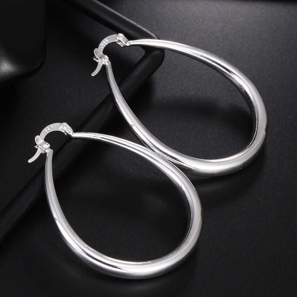 925 Silver 41MM Smooth Hoop Earrings Women