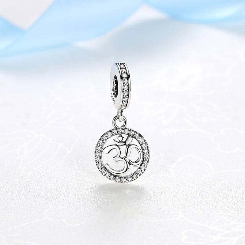 925 Silver Om Charm Pendant CZ Bead Fit Pan DIY Jewelry