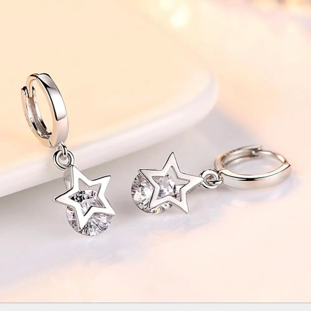 925 Silver Crystal Star Stud Earrings for Women & Girls