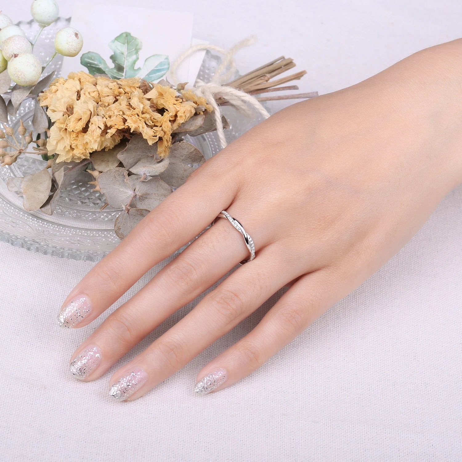 Moissanite D Love Rope Ring 925 Silver Gold Stackable