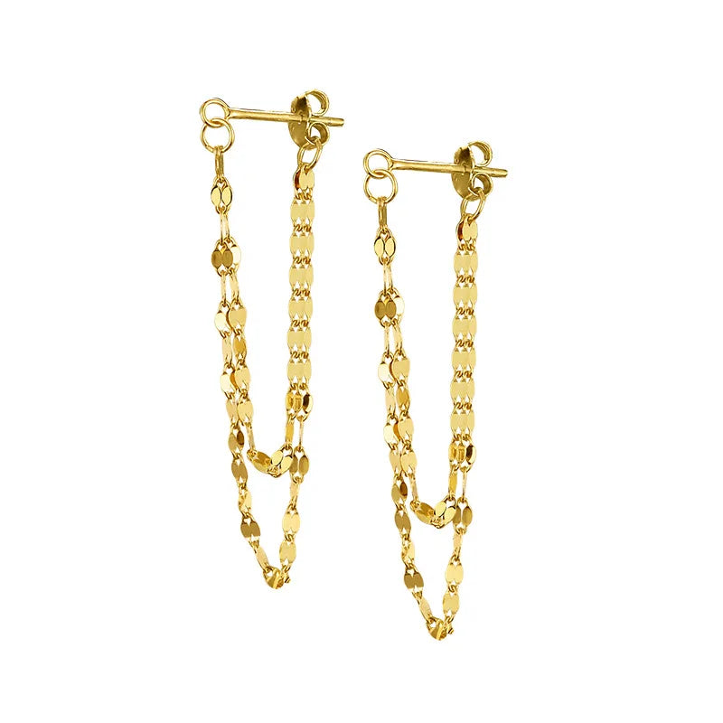 925 Sterling Silver Double Tassel Earrings, Long Sparkling Chains