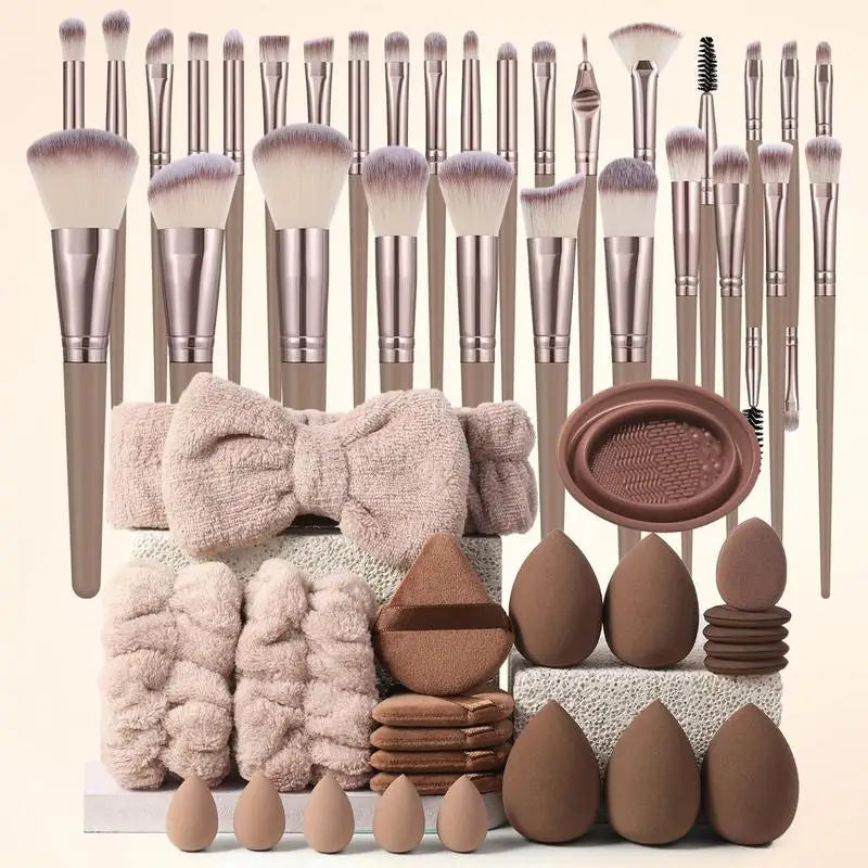Professional Makeup Tools Set: Brushes, Sponge, Puff, Headband, Bowl