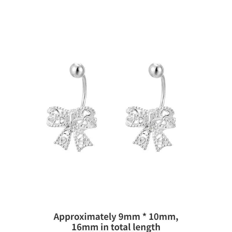 925 Silver Lace Heart Bow Stud Earrings for Women Jewelry