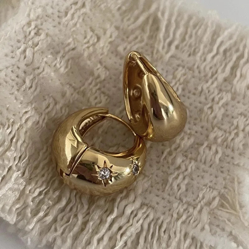 925 Silver Zircon Drop Hoop Earrings, Retro Minimalist