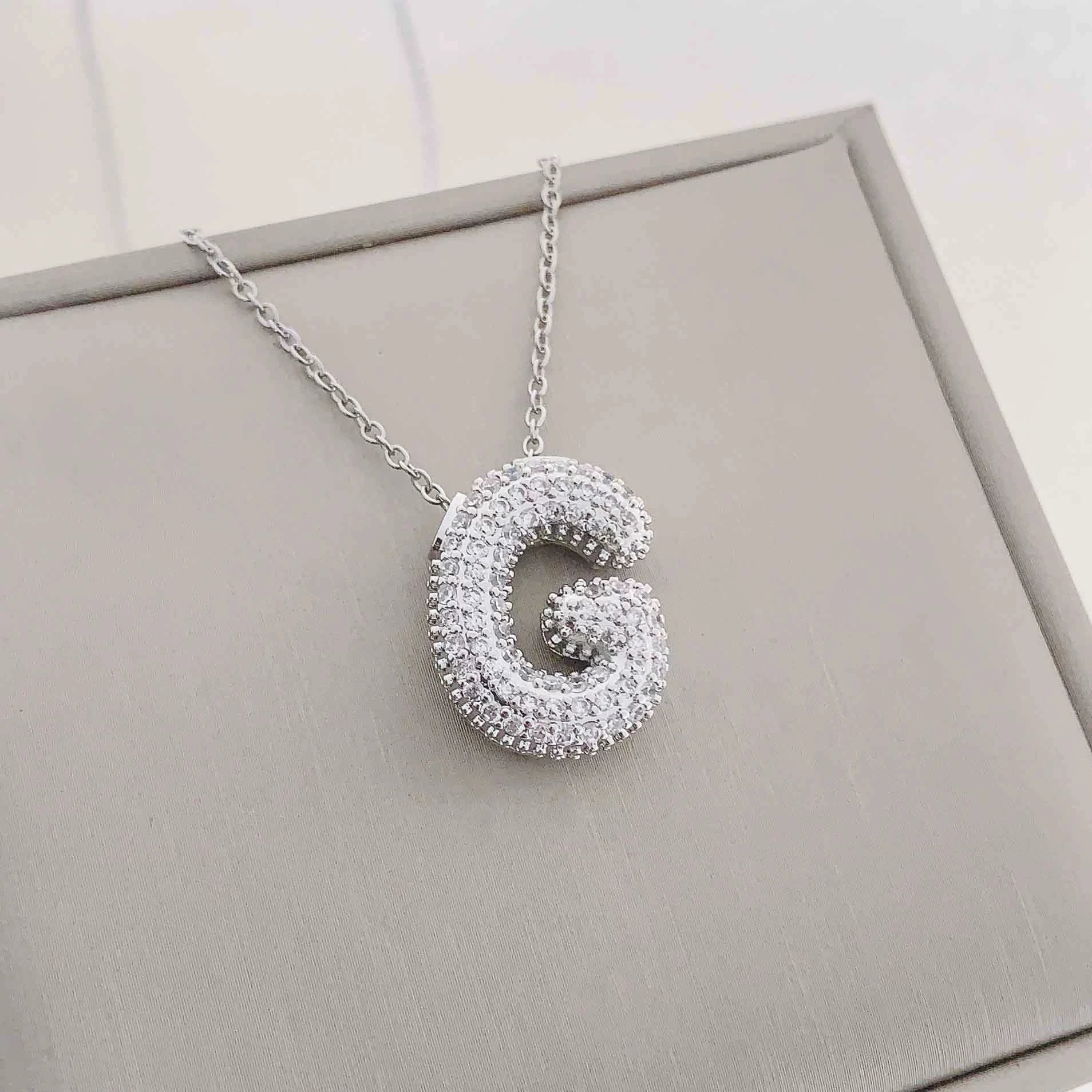 Bubble Initial Necklace – Sparkly A-Z Pavé Letter Pendant