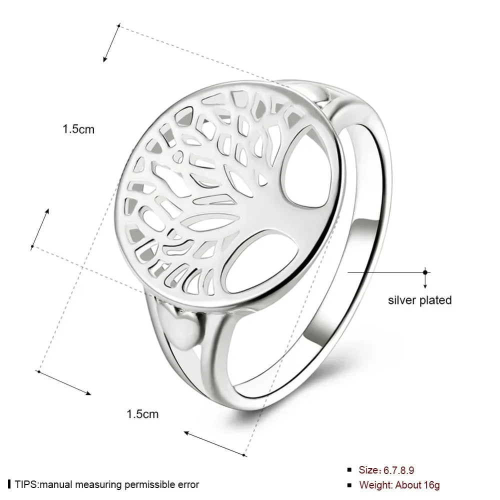 Women's 925 Sterling Silver Ring with Tree Hollow Charm