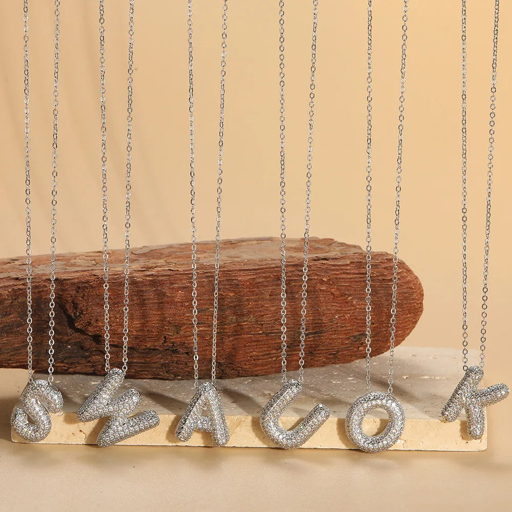 Bubble Initial Necklace – Sparkly A-Z Pavé Letter Pendant