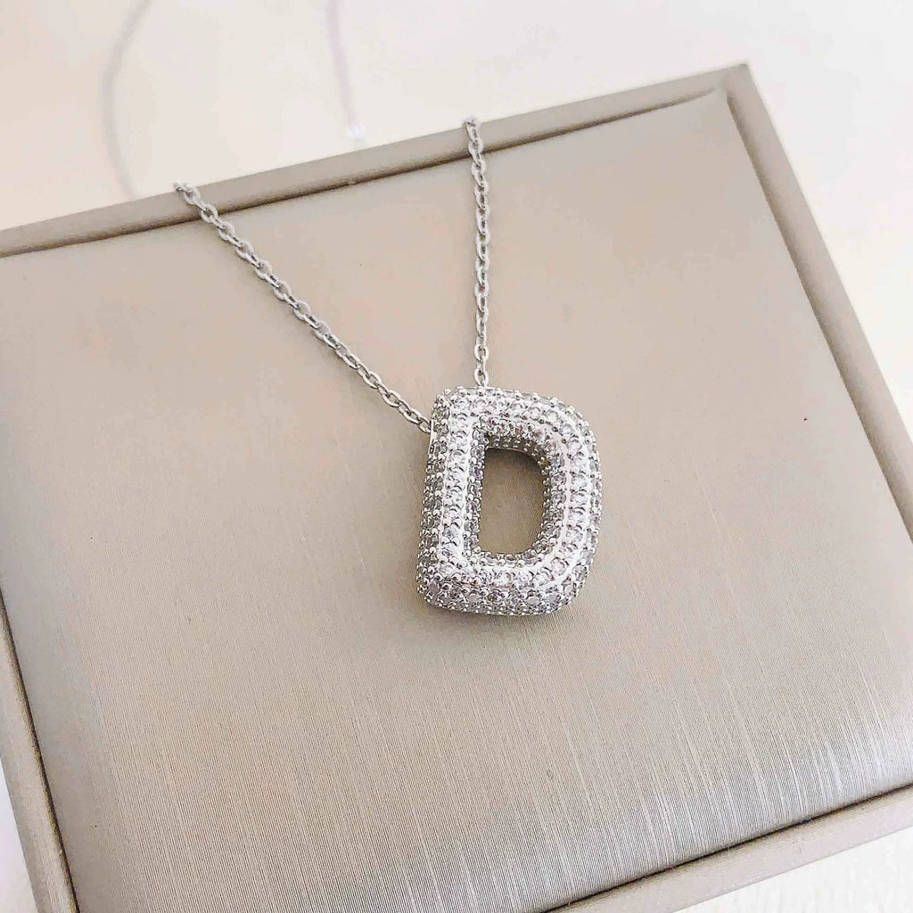 Bubble Initial Necklace – Sparkly A-Z Pavé Letter Pendant