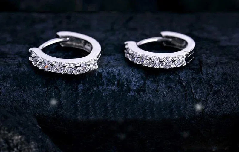 Luxury 925 Silver Zircon Hoop Earrings 10mm – Women & Girls