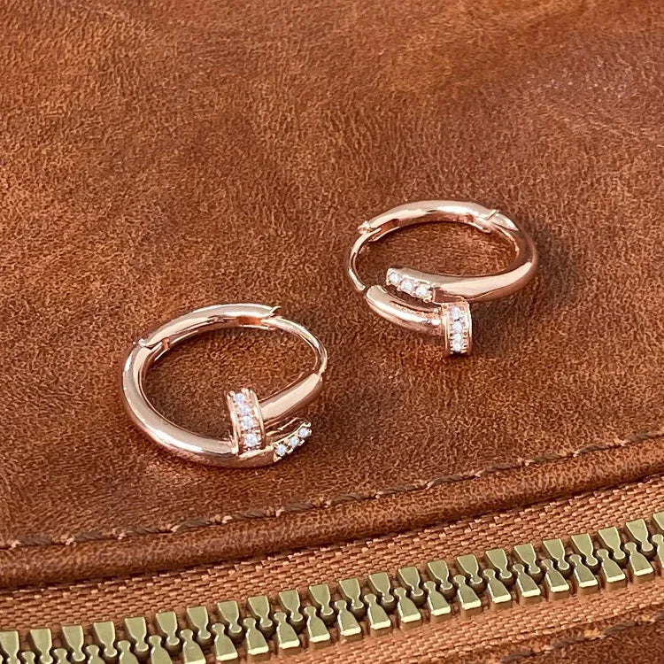 Minimalist 925 Silver Nail Hoop Earrings Women