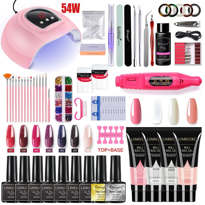 Complete Nail Art Set: Nail Lamp, Dryer, Drill & Poly Gel Kit