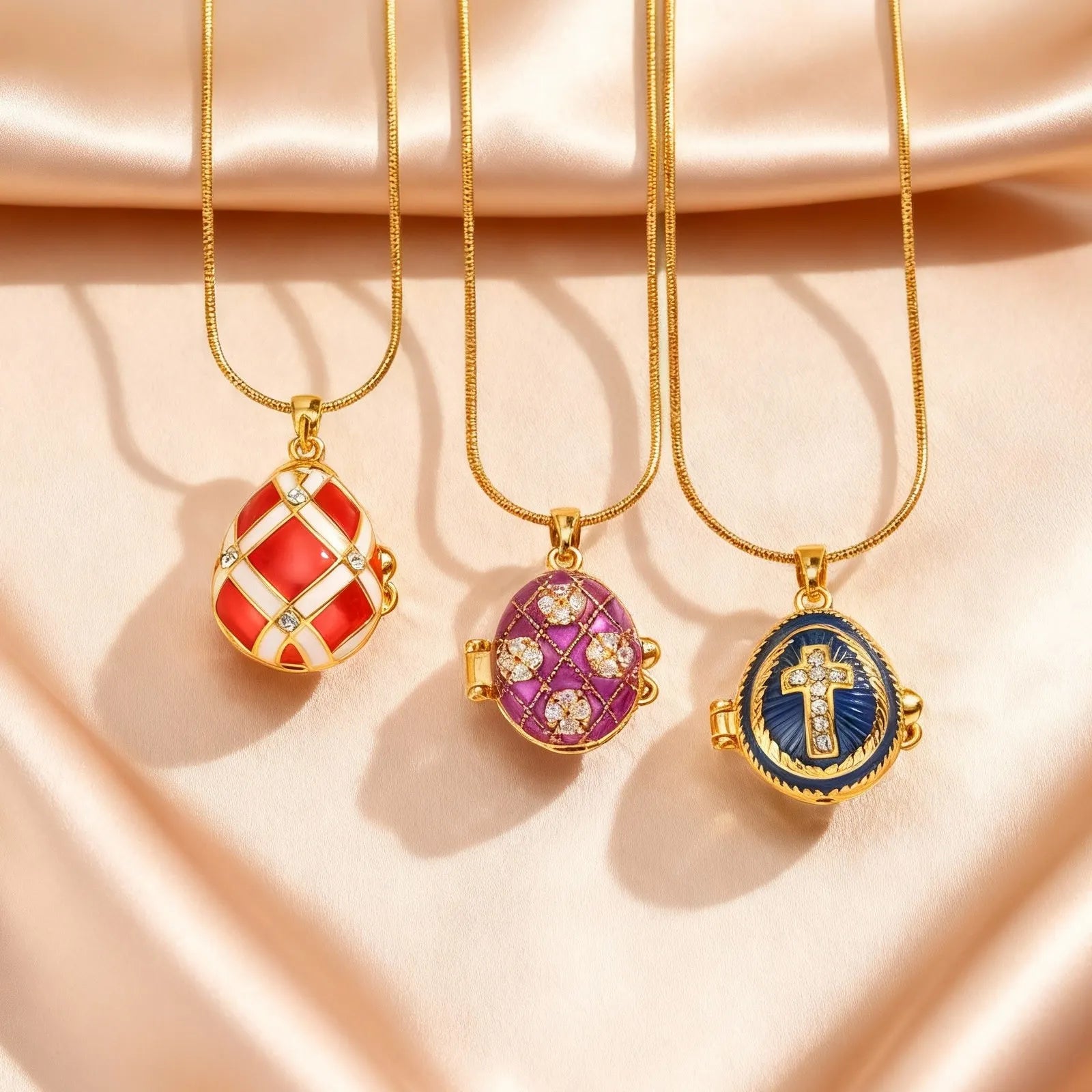 Vintage Egg Locket Necklace – Colorful Enamel Openable Pendant