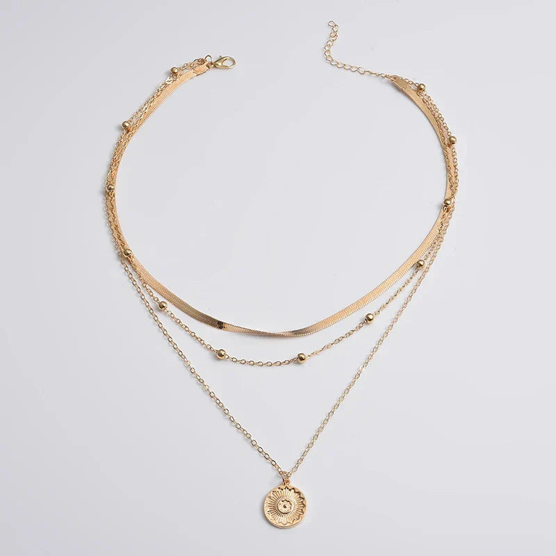 925 Sterling Silver 3-Layer Necklace Snake & Ball Chain