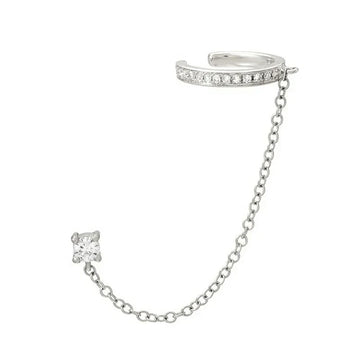925 Sterling Silver CZ Ear Cuff Chain Tassel Stud Earrings