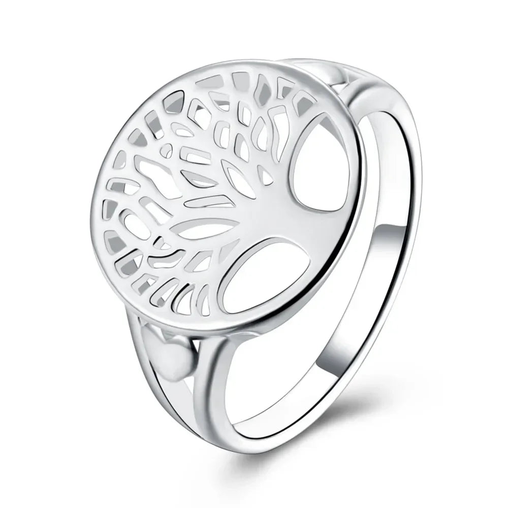 Women's 925 Sterling Silver Ring with Tree Hollow Charm