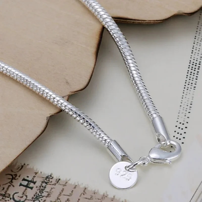 925 Silver 3MM Snake Chain Bracelet Women Wedding Jewelry