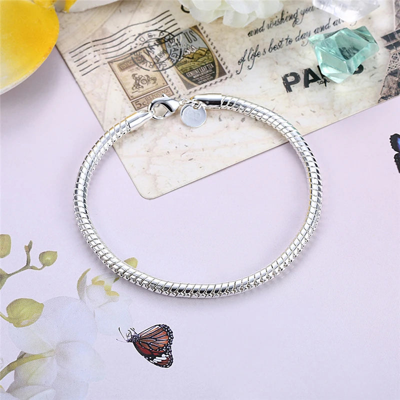 925 Silver 3mm Snake Chain Bracelet 8" Women’s Jewelry