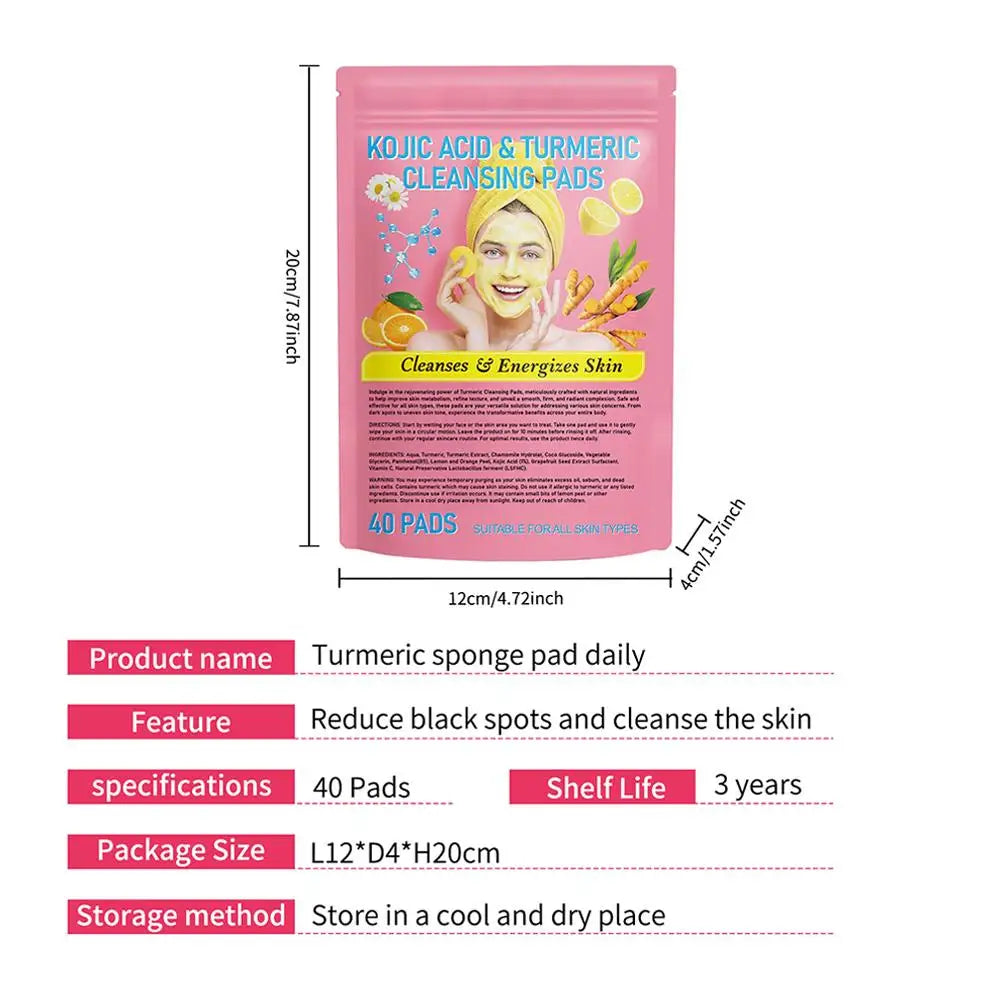 40Pcs Turmeric Kojic Acid Exfoliating Pads – Gentle Skincare