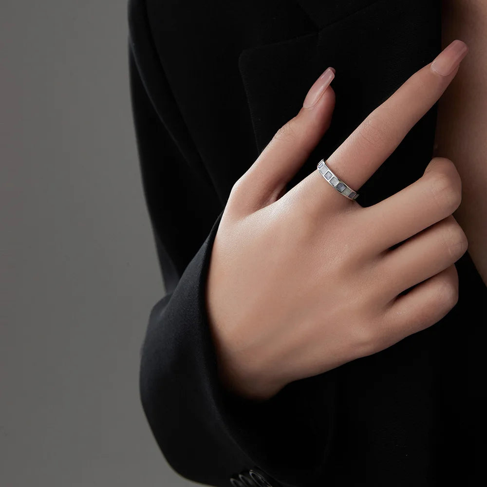 925 Silver Blue Square Adjustable Ring for Women Jewelry