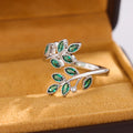 Green Crystal Sterling Silver Adjustable Leaf Ring