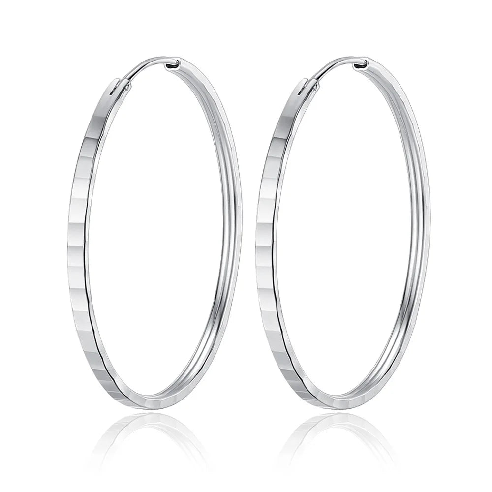 925 Silver Square Earrings Women 3-6CM Big Aesthetic Jewelry