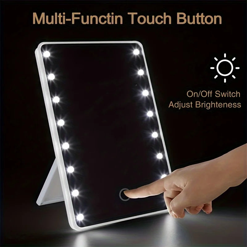 LED Makeup Mirror – 16 Lights, Touch Dimmer, USB/Battery, Stand