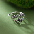 925 Silver Rose Branch Adjustable Ring Women