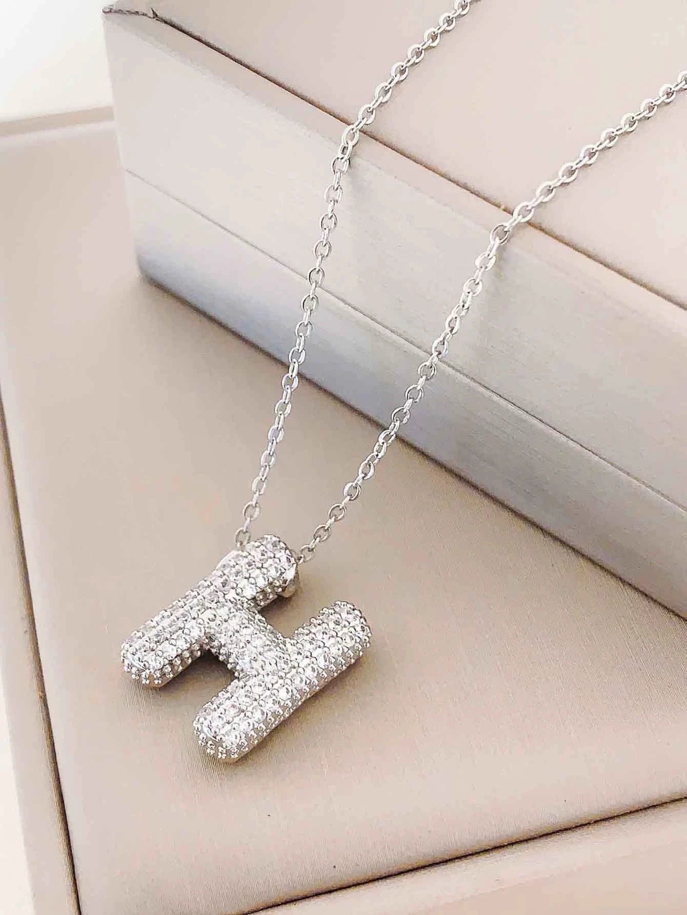 Bubble Initial Necklace – Sparkly A-Z Pavé Letter Pendant