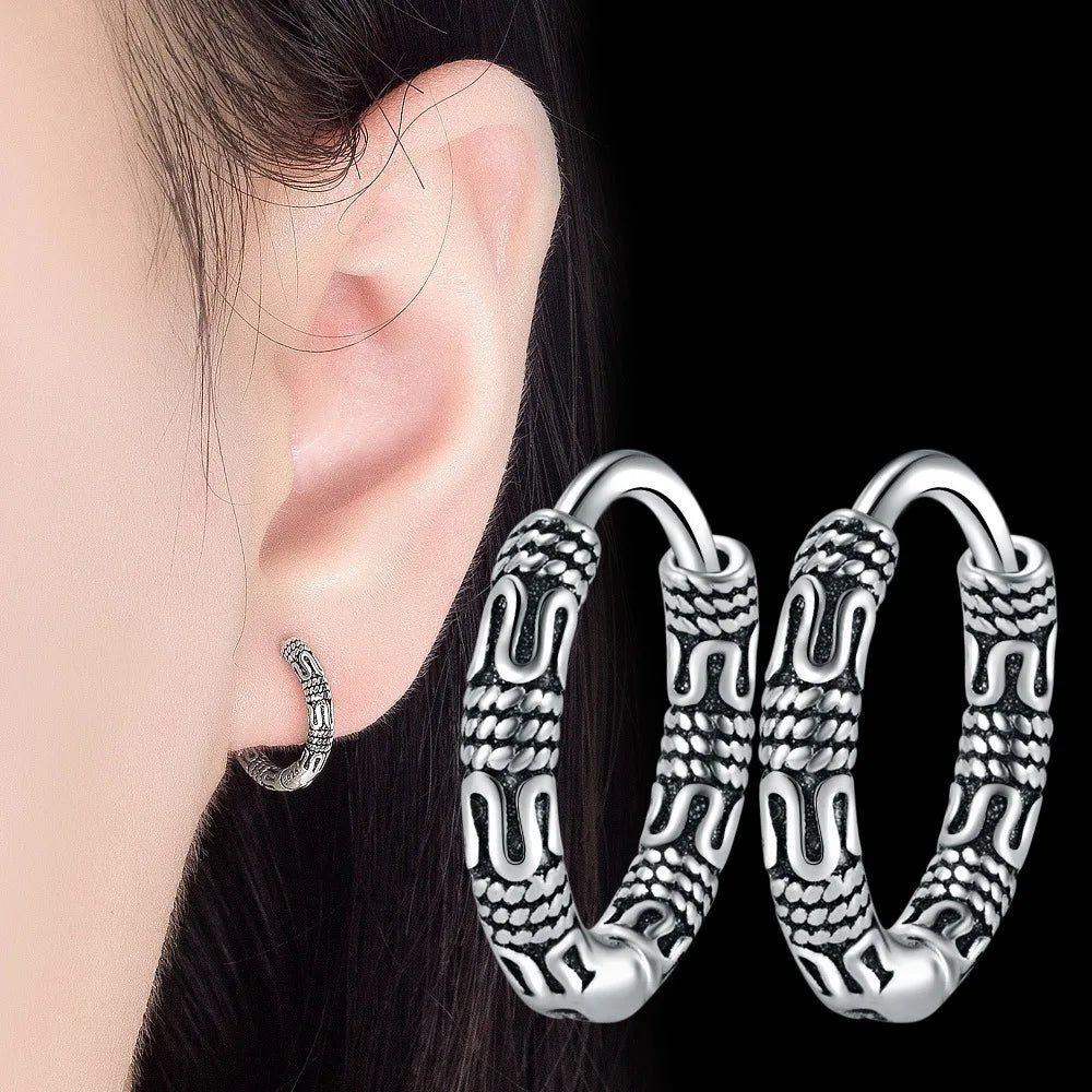 Vintage 925 Silver Hoop Earrings for Women – Pattern Design