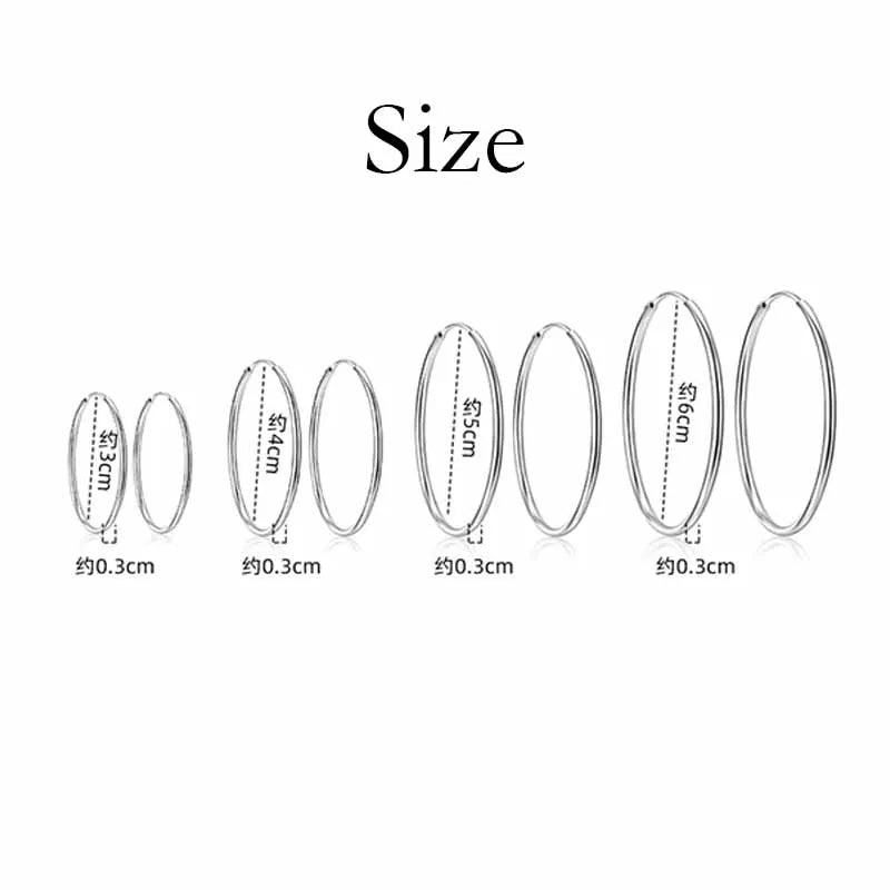 925 Sterling Silver 3MM Thick Hoop Earrings Women Wedding Trend