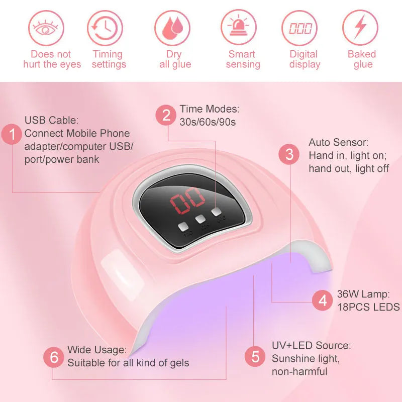 Complete Nail Art Set: Nail Lamp, Dryer, Drill & Poly Gel Kit