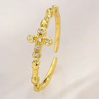 Cross Zircon Ring – Elegant Sparkle Adjustable Open Band