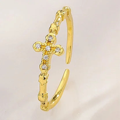 Cross Zircon Ring – Elegant Sparkle Adjustable Open Band