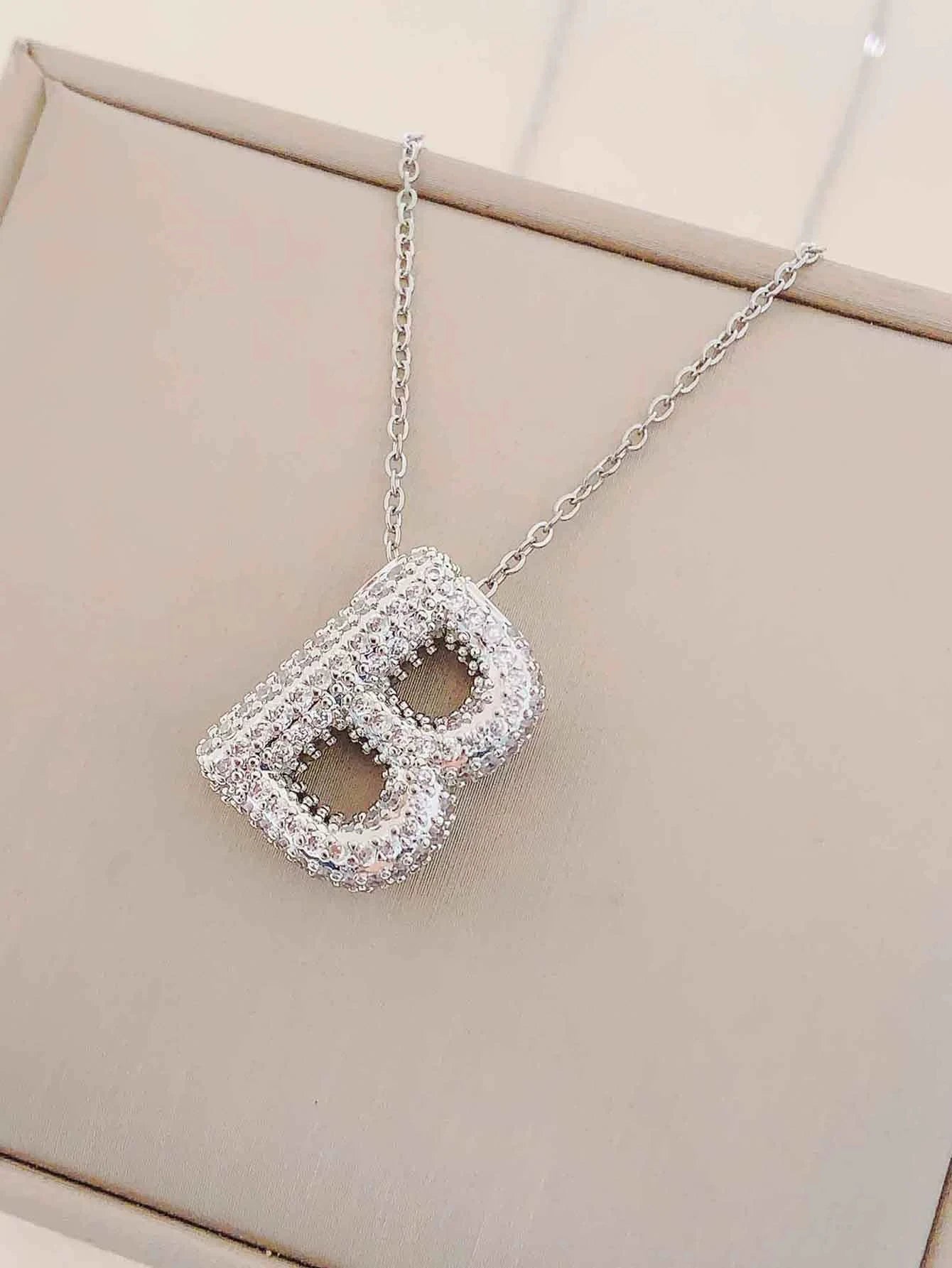 Bubble Initial Necklace – Sparkly A-Z Pavé Letter Pendant