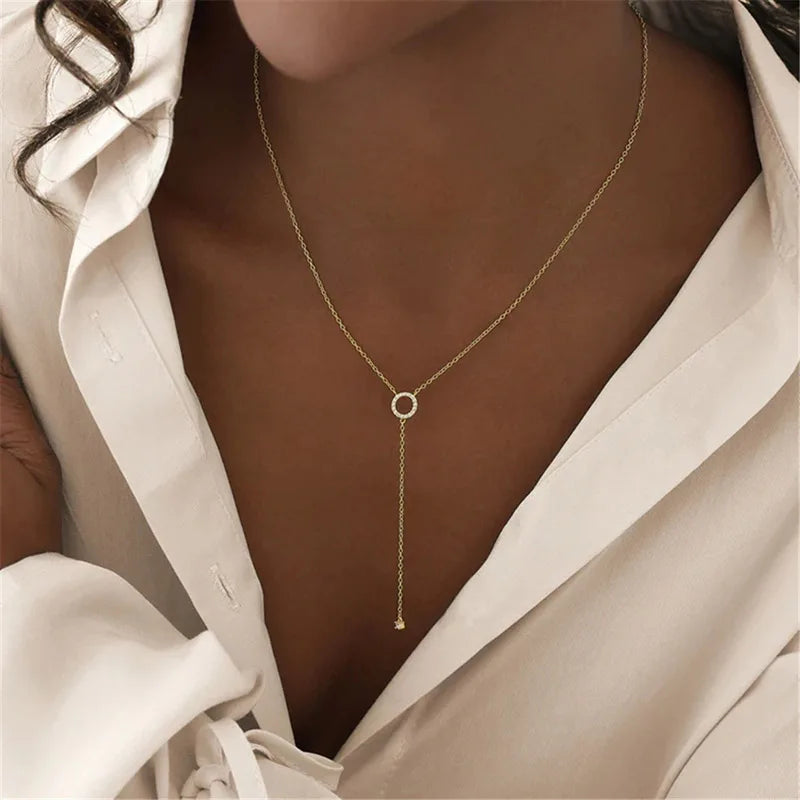 925 Silver Double Circle Zircon Choker Necklace