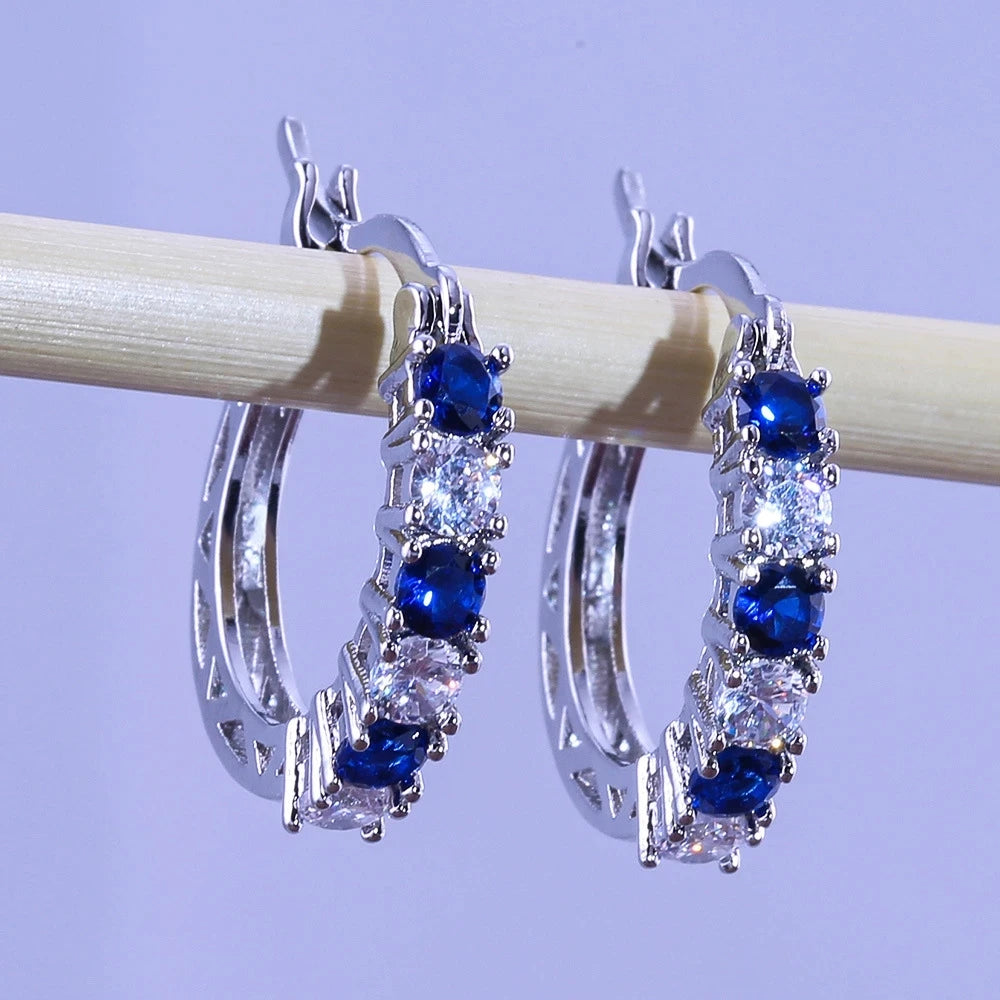925 Silver CZ Circle Stud Earrings for Women Jewelry