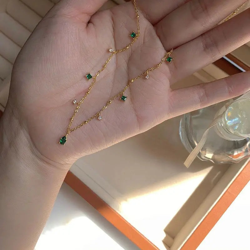 925 Silver Green Zircon Drop Necklace Charm for Women
