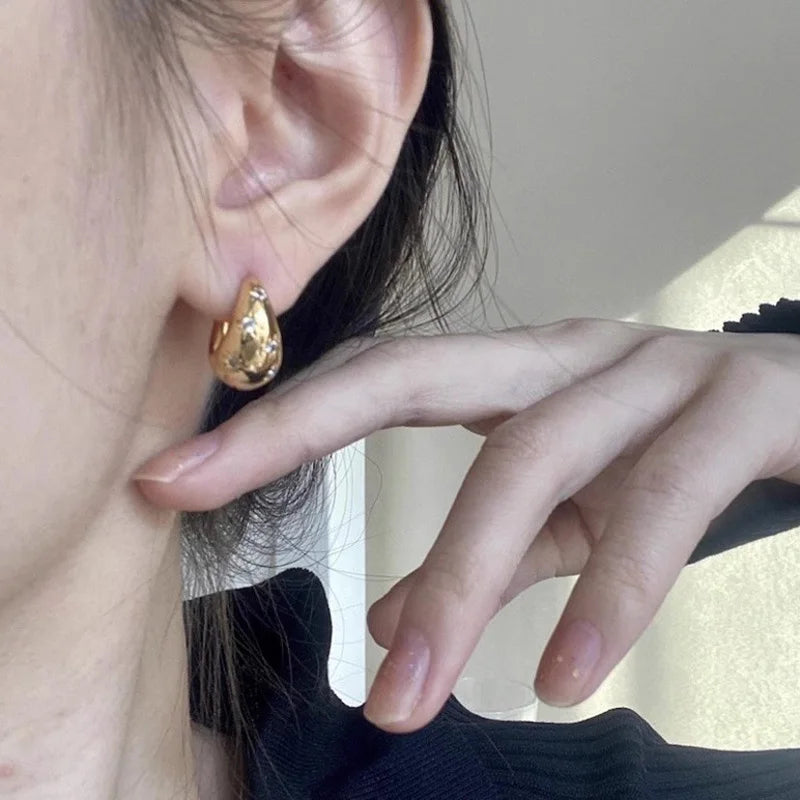 925 Silver Zircon Drop Hoop Earrings, Retro Minimalist
