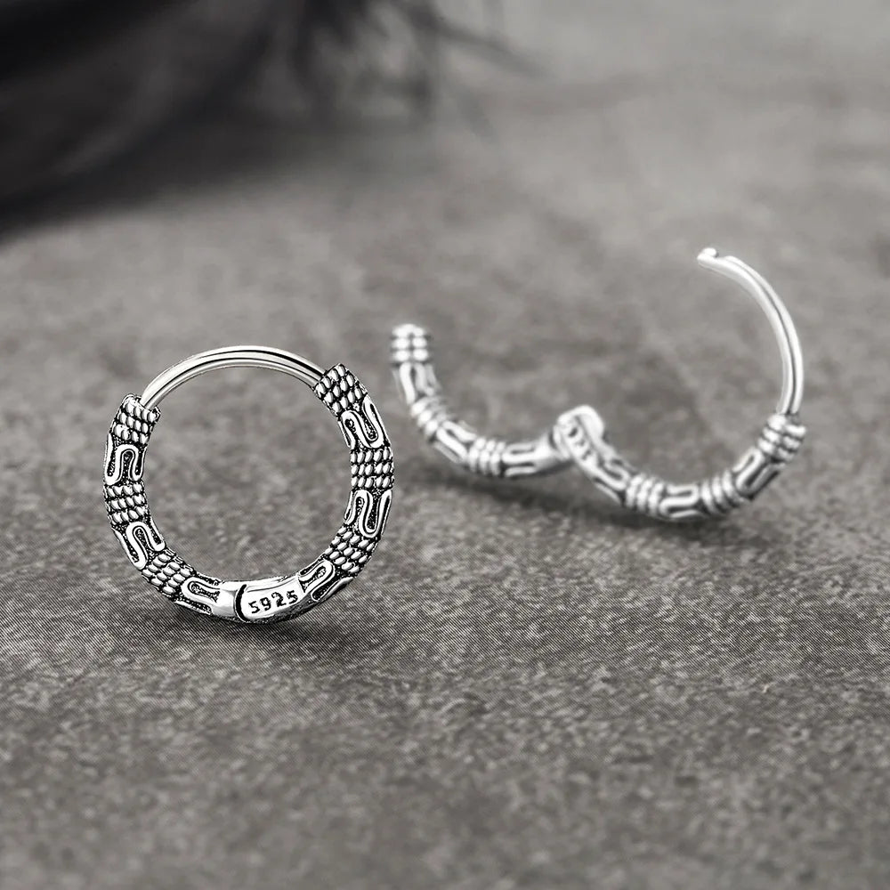 Vintage 925 Silver Hoop Earrings for Women – Pattern Design