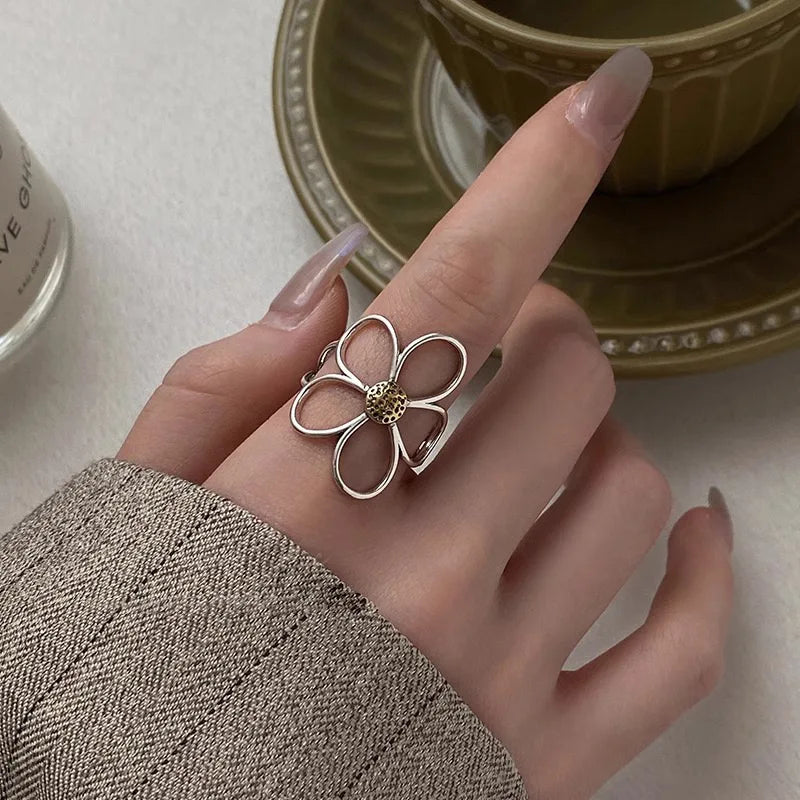925 Silver Flower Ring for Women Couple Minimalist Gift