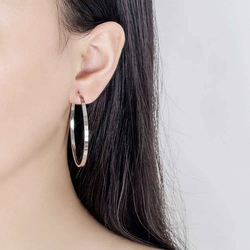 925 Silver Square Earrings Women 3-6CM Big Aesthetic Jewelry